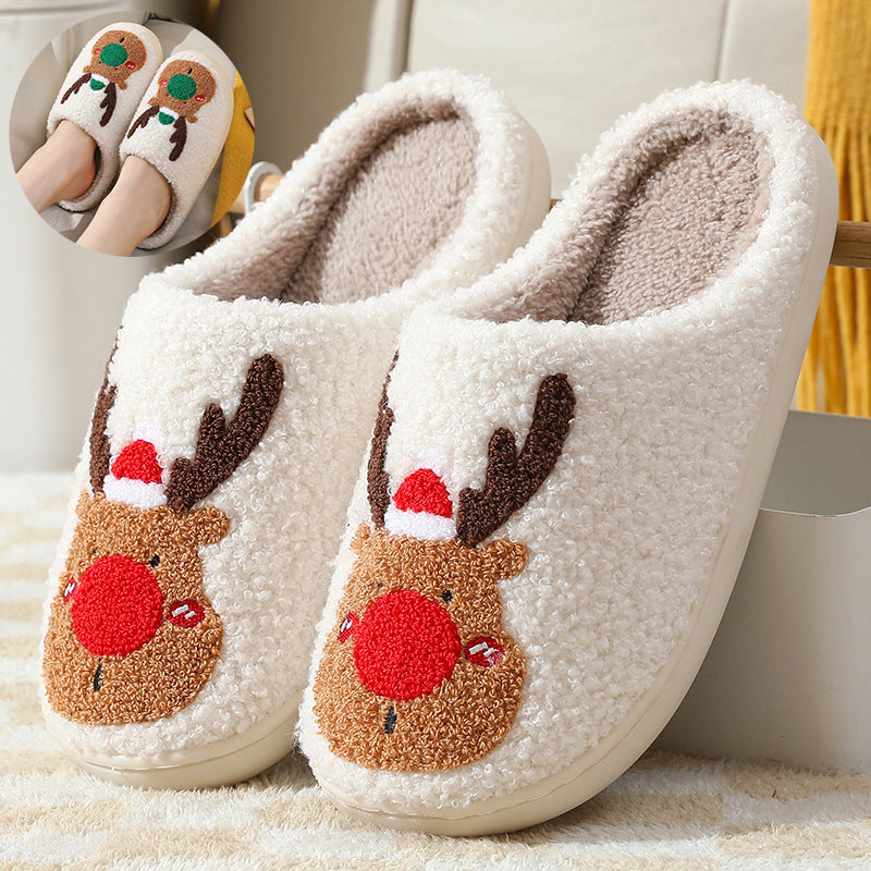 Elk plush Christmas slippers