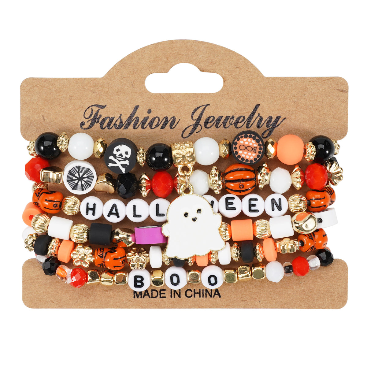 Lot de 6 bracelets Halloween à perles élastiques RENEOS motifs Boo et fantômes