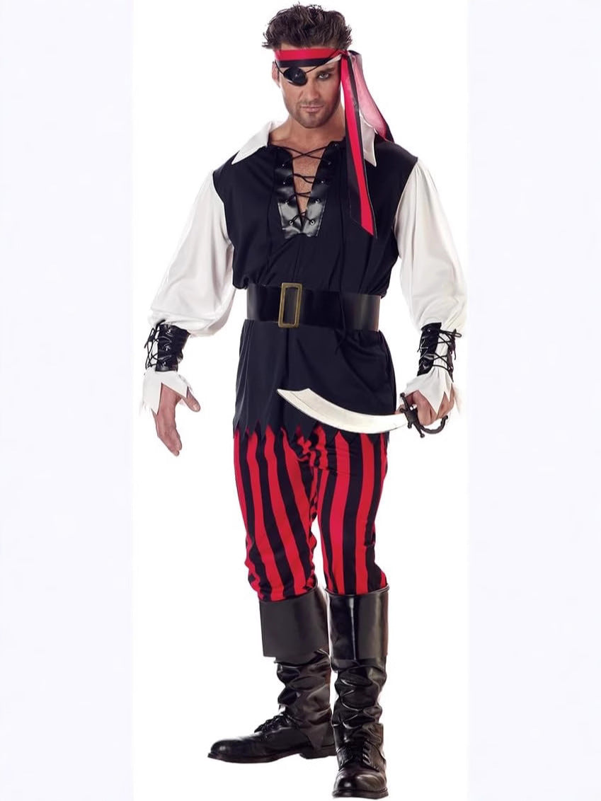 Déguisement de pirate Halloween RENEOS pour adulte, costume noir de scène