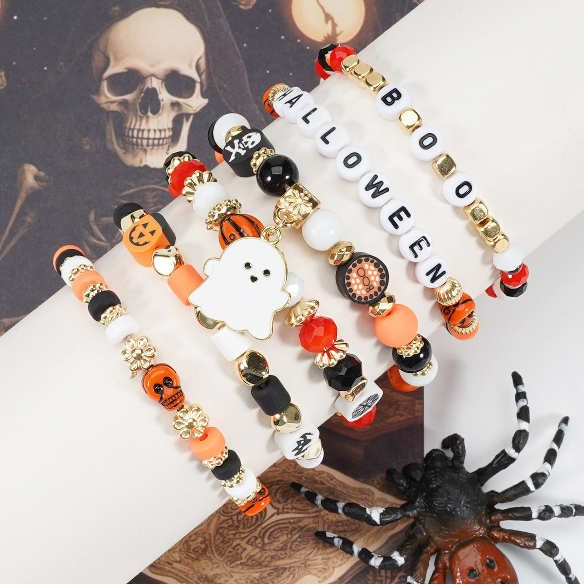 6-Piece Halloween Beaded Bracelet Set — Boo & Ghosts | RENEOS™