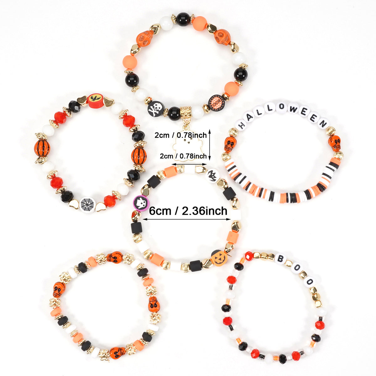 6-Piece Halloween Beaded Bracelet Set — Boo & Ghosts | RENEOS™