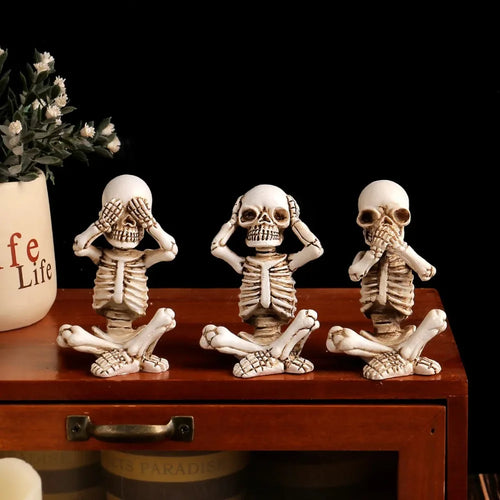 Lot de 3 crânes décoratifs vintage en résine RENEOS pour déco Halloween