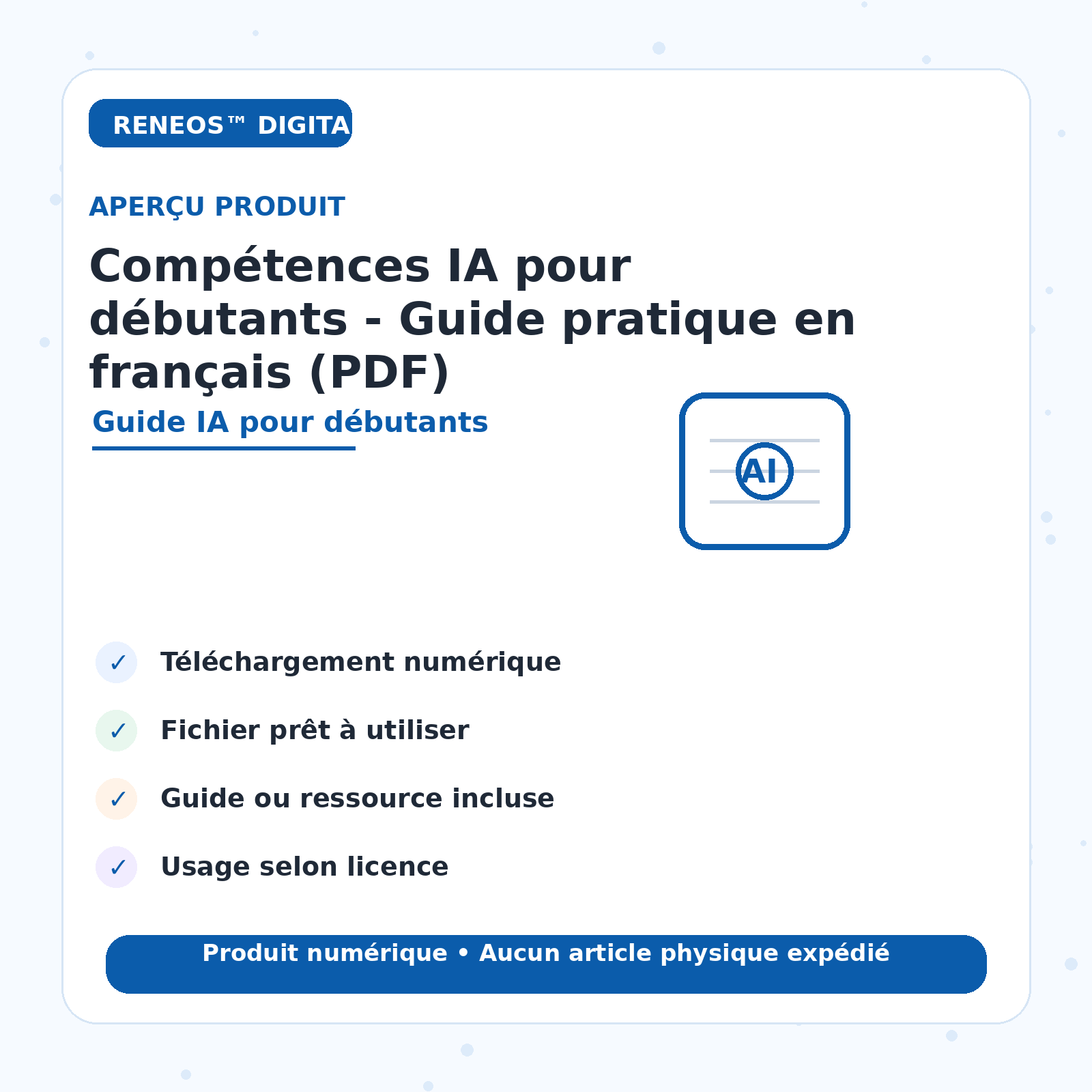 Aperçu visuel Compétences IA pour débutants RENEOS
