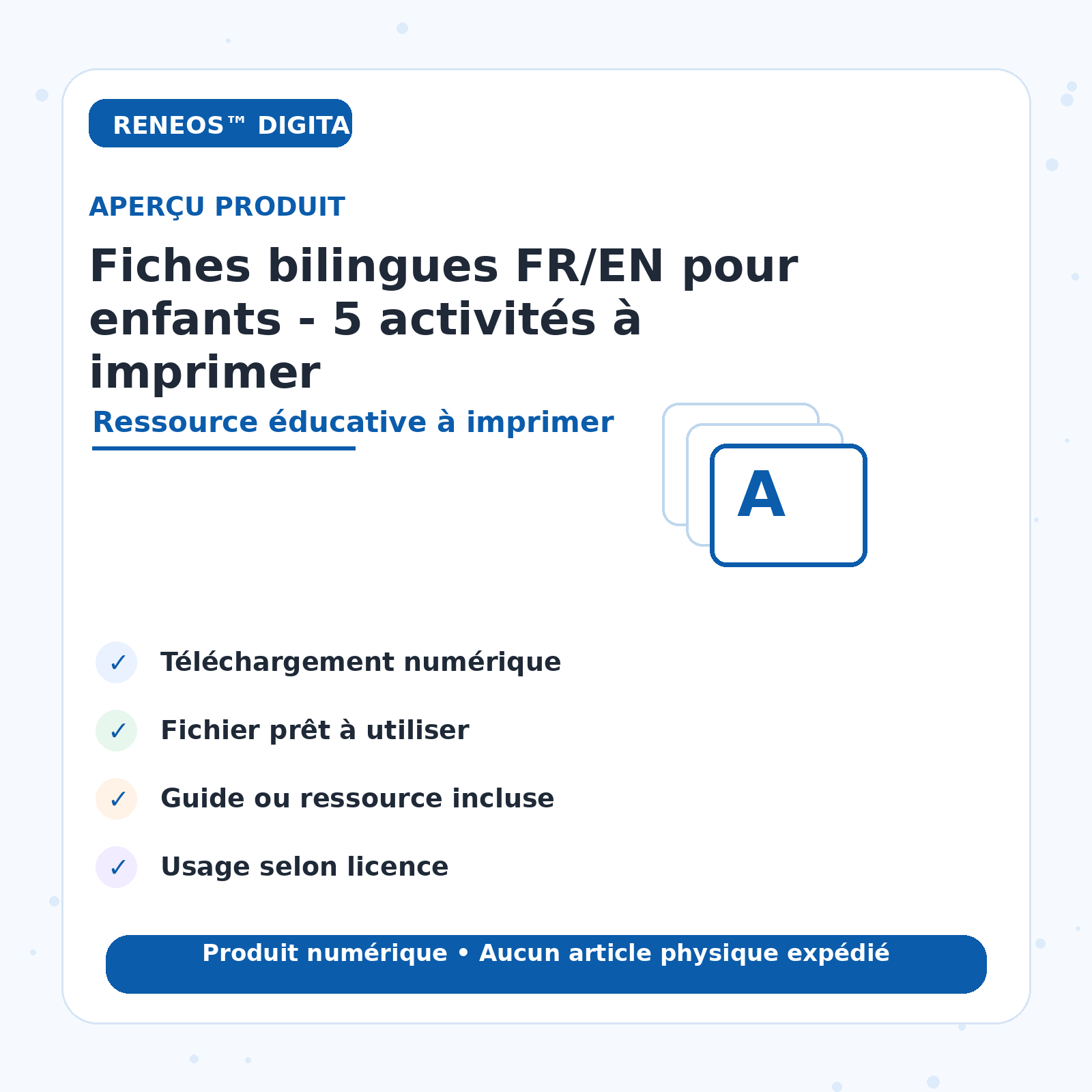 Aperçu visuel Fiches bilingues enfants RENEOS