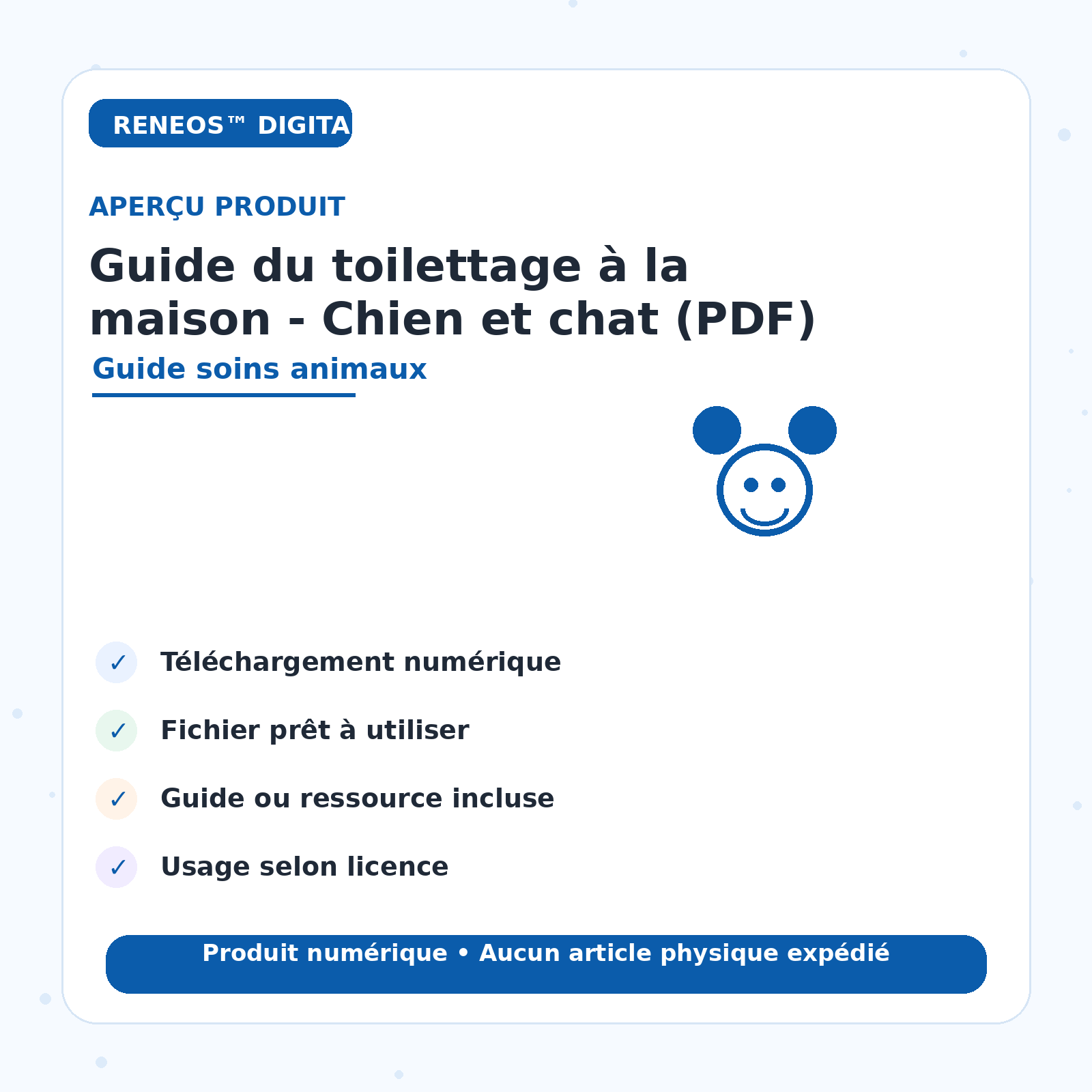 Aperçu visuel Guide toilettage chien et chat RENEOS