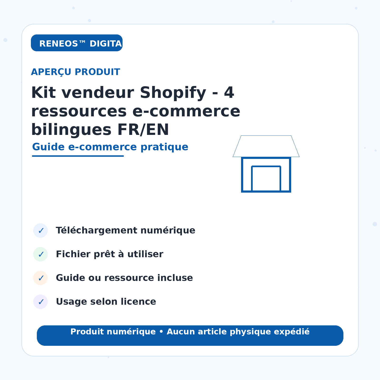 Aperçu visuel Kit vendeur Shopify RENEOS