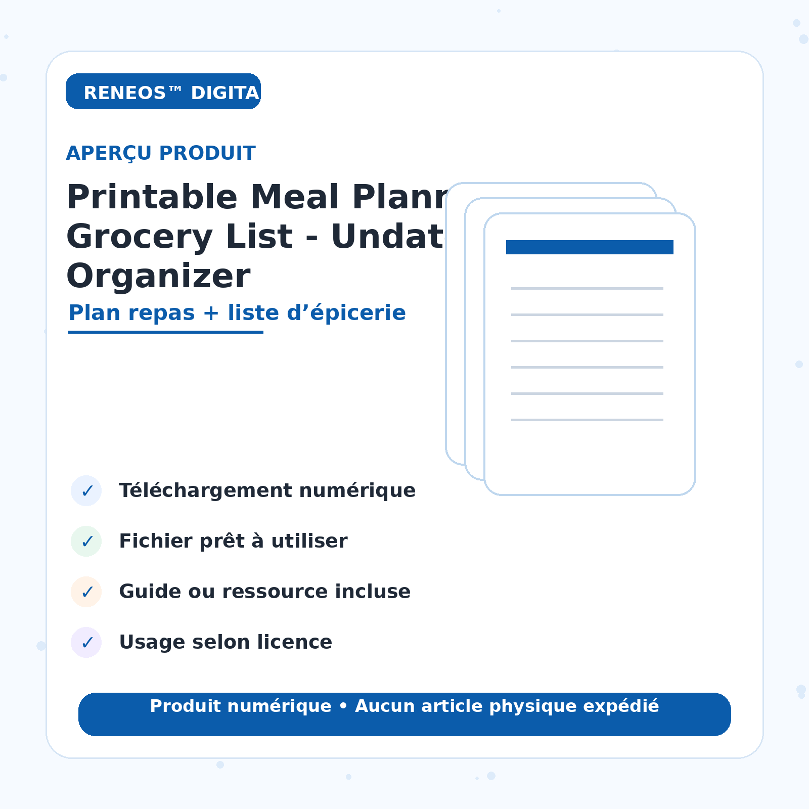 Aperçu visuel Printable Meal Planner RENEOS