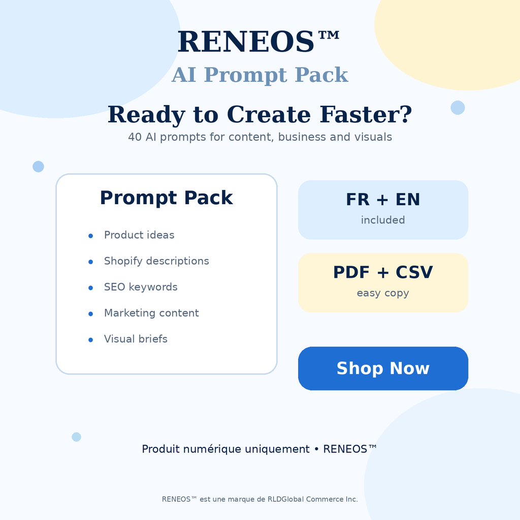Shop now call to action for the RENEOS AI Prompt Pack