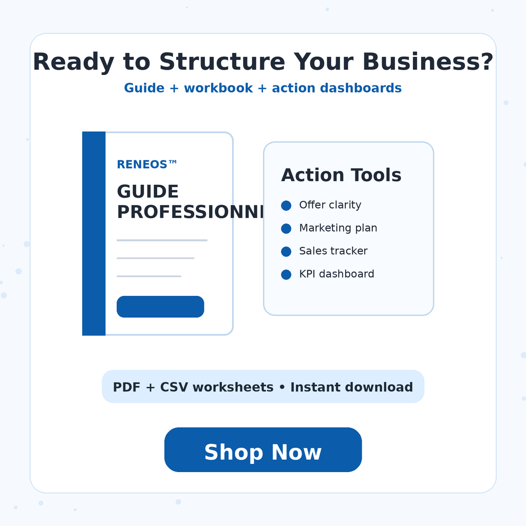 Shop now call to action for RENEOS professional business guide