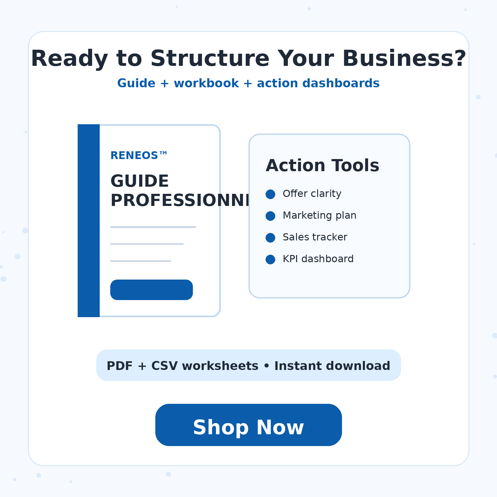 Shop now call to action for RENEOS professional business guide