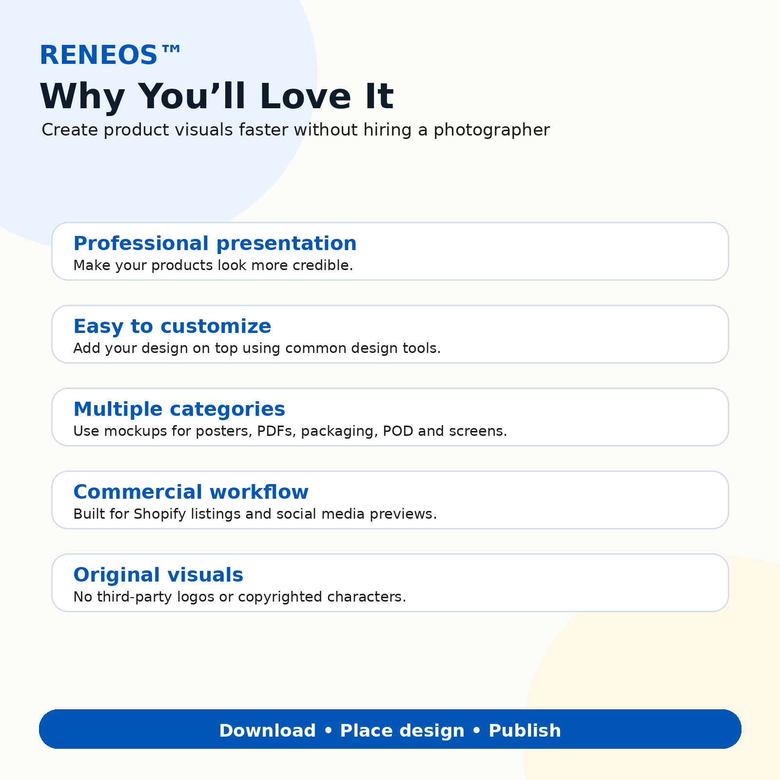 Benefits of the RENEOS Mockups Premium pack for digital product creators