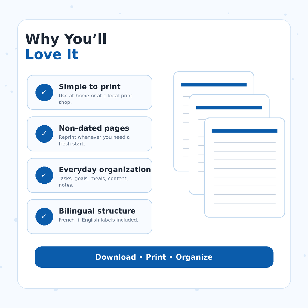 Benefits of the RENEOS Printables Essentiels pack for organization
