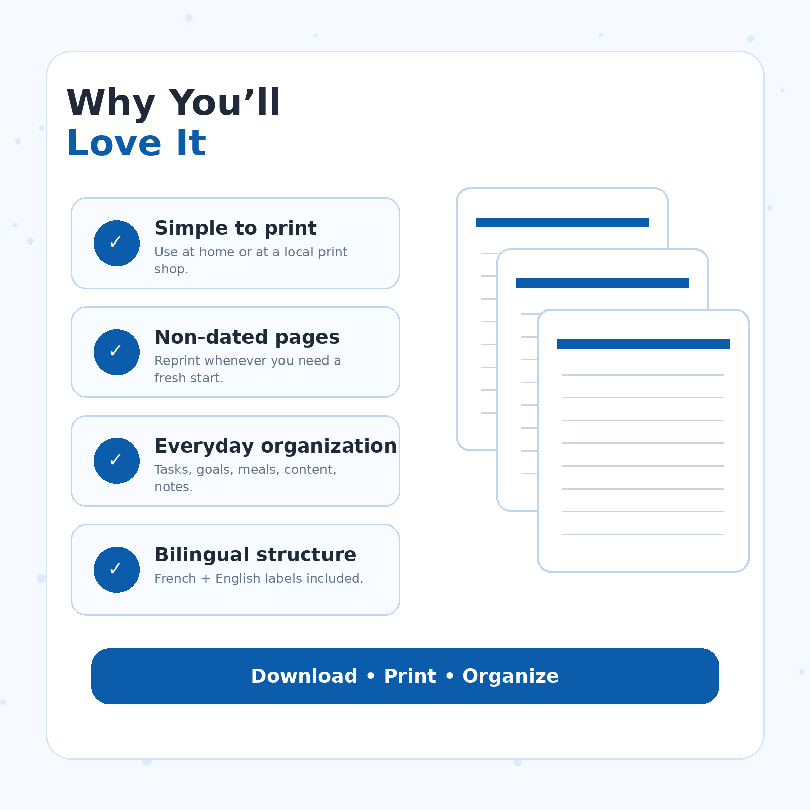 Benefits of the RENEOS Printables Essentiels pack for organization